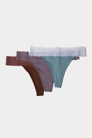 3-Pack de Tangas de Lycra con Cintura de Encaje Colores